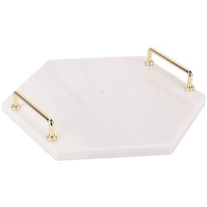 ถาดเสิร์ฟอาหารหินอ่อนหินสี่เหลี่ยมธรรมชาติถาดน้ำหอมที่จับโลหะสีทองทำมือเครื่องประดับ - Product Image 4