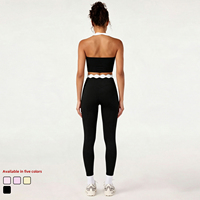 Ensemble de sport pour femme certifié GRS : Vêtements de yoga doux comme du beurre avec bordure en pétales, soutien-gorge dos nu et leggings pour la gym, le fitness et le Pilates