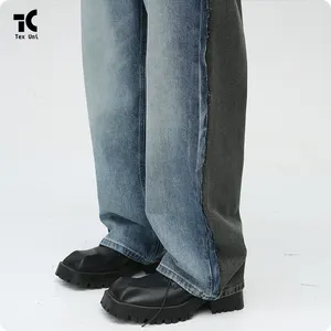 Novedades Four Season Avant Garde DeconstructionDesign Retro Loose Straight Leg Blue and Grey Empalmado Casual Jeans