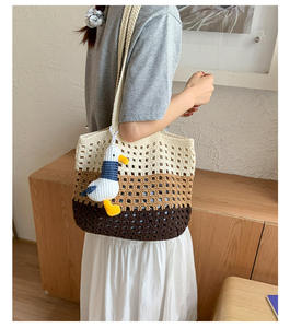 Crochet Fashionable Large Capacity <b>Straw</b> Woven Two-Handle Open Closure Women's Summer Beach Tote Shoulder <b>Bag</b> - Product Image 5