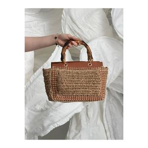 กระเป๋าผ้าทอสีน้ำตาลพร้อมหูจับไม้ไผ่ CNT1115 - CNT1115-Camel - Product Image 1
