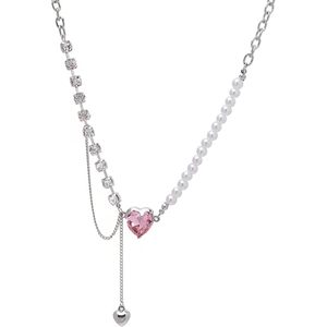 Collana moda donna Y2K con diamante rosa zircone e ciondolo di perle moda moda irregolare gioielli originali - Product Image 4