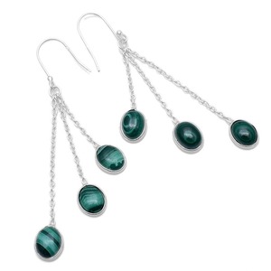 925 Sterling Silver Malachite Drop <b>Earrings</b> Black Rhodium Plated Trendy Wedding & Engagement Party Jewelry Great Gift for Women - Product Image 1