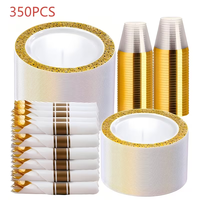 350 pièces de fournitures de décoration de fête de mariage, vaisselle de luxe à bord doré, support de vaisselle durable, ensemble de vaisselle en plastique, assiettes jetables