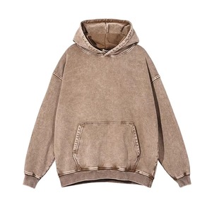 Winter Oversized Acid Wash Hoodie Custom Embroidered Vintage Pullover Men Women Heavy <b>Fleece</b> Streetwear 100% Cotton - Product Image 5