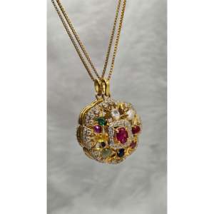 Navratna Pendant with <b>Ruby</b> Elegant Set Including Earrings - Product Image 3