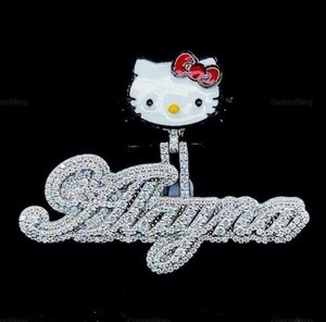 Pendentif en argent sterling 925 avec diamant moissanite VVS personnalisé en forme de lettre Kitty, style goutte d'eau, haute brillance, pour homme et femme - Product Image 1
