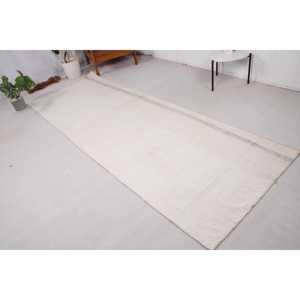 พรมขนาด 3.5x9.9 ฟุต, พรมวินเทจตุรกี, พรมขนสัตว์สีขาวลายนามธรรม - Product Image 1