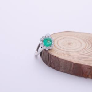 IGI Certified Round Cut Emerald Halo Diamond <b>Ring</b> in 9K White / Rose & Yellow Gold - Product Image 6