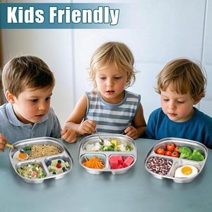 ถาดอาหารสแตนเลสแบบแบ่งช่อง 3/4 ช่อง สำหรับเด็ก นักเรียน ผู้ใหญ่ ใส่อาหารกลาง<span class=keywords><strong>ว</strong></span>ัน ขนม - Product Image 5