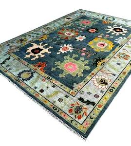 Vintage 8x10 Emerald Elegance Oushak Hand-Knotted Carpet Luxurious <b>Dark</b> Gray Living <b>Room</b> Floor Rugs Beautiful Area Rugs Sets - Product Image 1