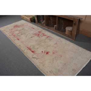 Alfombra Turca Vintage Roja y Beige de 3,8 Pies X 11,1 Pies Rectángulo de Área Grande Diseño de Retazos Material de Lana Respaldo de Látex 10mm Tabriz - Product Image 3