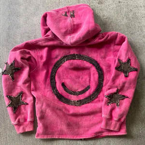 Custom Logo Distressed Embroidery Patch Applique Heavyweight Fleece 100% Cotton <b>Vintage</b> <b>Zip</b> <b>up</b> Crop Acid Wash <b>Hoodie</b> for Men - Product Image 2