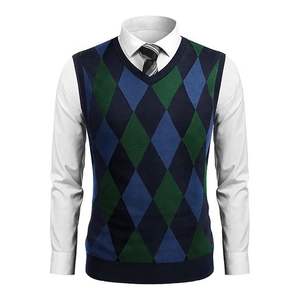 <b>Men</b> Custom Design Jacquard Cardigan <b>Sweater</b> Knit <b>Vest</b> Anti-Shrink Front Logo Winter OEM ODM Bulk Wholesale - Product Image 4