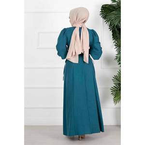 Robe en lin avec liens latéraux Turquoise - Product Image 4