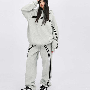 Vente en gros de survêtement Ensemble pantalon et capuche épais Ensemble de jogging Hauts à capuche en molleton de coton pour femmes Ensemble de costume Streetwear - Product Image 3