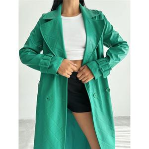 Gabardina de Cuero Acolchada para Mujer en Verde - Product Image 6