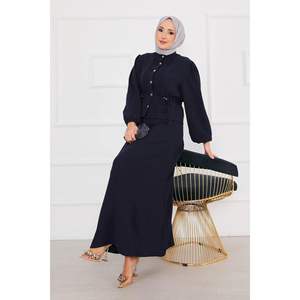 Tenue décontractée bleu marine 2 pièces Hijab plissé à la taille - Product Image 5