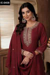 Ropa étnica india Vichitra con trabajo de bordado con bordado interior completo Kurtis bordado trabajo Dupatta conjunto para ropa informal - Product Image 4