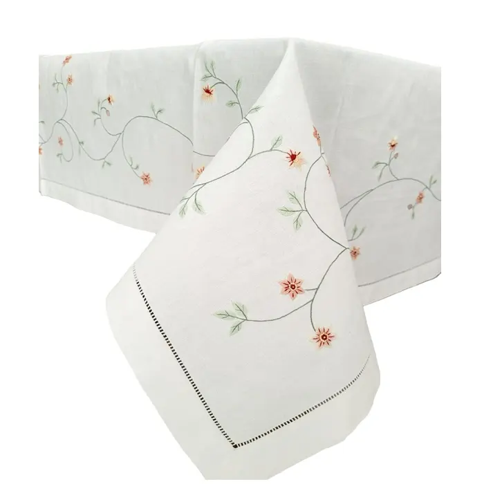 Nappe carrée en coton blanc personnalisée en gros avec motif floral brodé lavable utilisation pour la maison/hôtel/restaurant