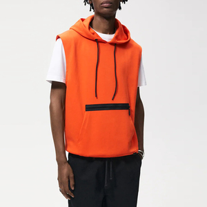 Sweat-shirts personnalisés pour garçons sweat-shirt de sport avec poche zippée pour hommes sweats à capuche sans manches orange vif de qualité vierge - Product Image 1