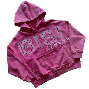 Sweat-shirts à fermeture éclair fabriqués en usine en gros, imprimés délavés, pierres, streetwear, hip-hop, mode, surdimensionnés, vintage, d'hiver - Product Image 1