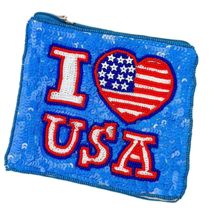 Broderie artisanale unique I LOVE USA Drapeau perlé Design Petit sac portefeuille Élégant Beau et tendance Dernier par Hiba Enterprises - Product Image 1