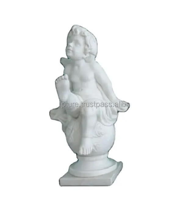 Custom low price white marble angel statue Lovely boy angel white marble stone statue