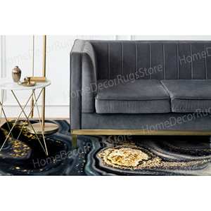 Black And <b>Gold</b> Marble Printed Rug - Modern, Shimmery, Luxury Design,Luxury Velvet Rug - Product Image 3