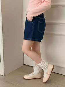 Shorts de Mezclilla para Niñas, Transpirables, Estampados, de Cintura Alta, Pierna Ancha, Casuales, para Uso Diario en Verano - Product Image 2
