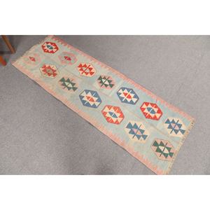Alfombra Turca Vintage de 2.1x6 pies, Alfombra de Pasillo, Alfombra de Lana Azul Kilim - Product Image 2