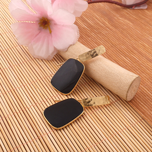 Wedding Jewelry Natural Black <b>Onyx</b> Slice Gemstone Bezel Setting <b>Earring</b> Brass Gold Plated Hammered Texture Finish Hook <b>Earrings</b> - Product Image 3