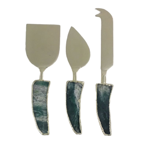 Ensemble d'outils à fromage de luxe faits à la main en acier inoxydable argenté avec manche en résine, résistant au lave-vaisselle, comprenant des couteaux à fromage et un étaleur à beurre - Product Image 1