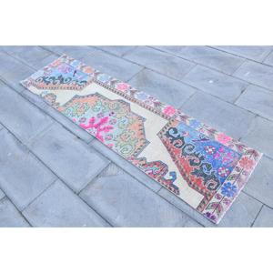 Alfombra Turca Vintage de Lana de 1.8x6.8 pies, Diseño de Patchwork Ecológico, Alfombra Marroquí Azul con Respaldo de Látex - Product Image 2