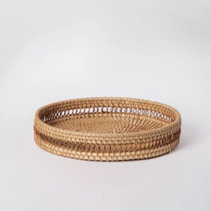Elegant Vintage Natural Rattan Serving Tray Handles Eco-Friendly Floral Decorative Storage Tray for Coffee Table Home <b>Catering</b> - Product Image 2