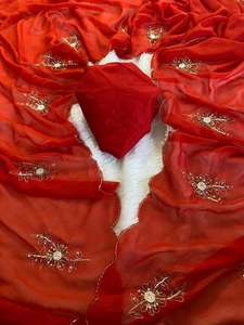 Saree en georgette pure et douce de créateur exclusif avec de belles mains khatli et cutdana Ari work butta Indian Ethnic Wear - Product Image 2