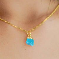 Pierre Turquoise bleue brute taille 8-10mm or électroplaqué collier pendentif plaqué or argent 925 collier pierre de naissance bijoux