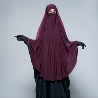 Khimar Modeste de Haute Qualité pour Usage Quotidien, Chador, Voile Hijab Une Couche, Bourgogne, Polyester, Fait Main, Séchage Rapide, Respirant, Musulman