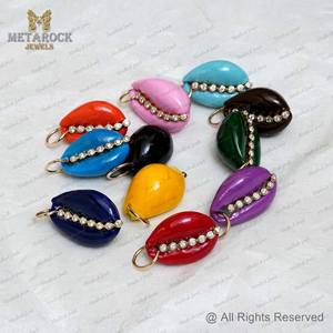 <b>Solid</b> 14k Yellow <b>Gold</b> Enemel Shell <b>Pendant</b> Pave Diamond Shell Jewelry Unisex Gift Handmade New Designer <b>Pendant</b> Cowrie Shell - Product Image 3