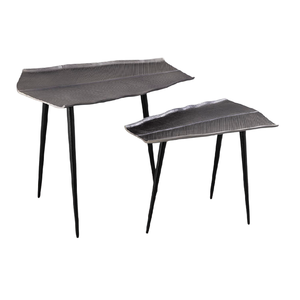 Table basse de style industriel nickelé noir antique avec base à trois retards et mobilier d'extérieur rectangulaire à feuilles - Product Image 1