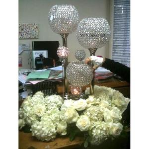 Glamorous Silver Crystal Goblet Metal Candle Holder Flower Ball Stand para bodas Fiestas Centros de mesa - Product Image 2