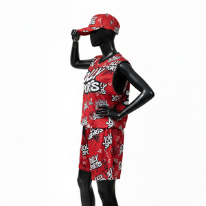 Ensemble de short de basket-ball pour femmes, polyester premium, maille respirante, haut sans manches rouge, short, logo sublimé, ensembles pour femmes, 100% coton - Product Image 3