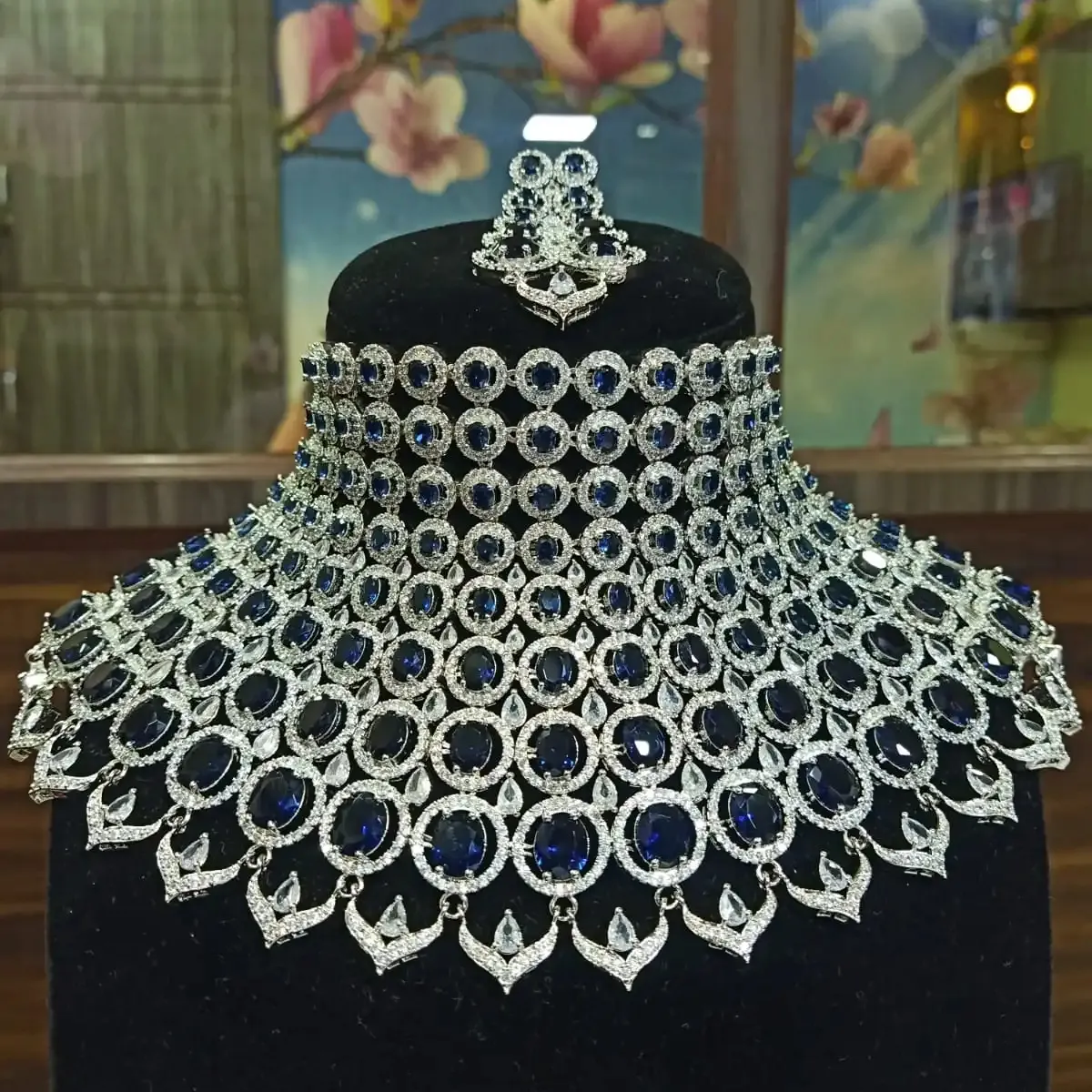 שרשרת תכשיטי אופנה נשים להגדיר שרשרת רודייום לבן כחול אד כחול אבן כסף חזיות אבן כסף לנשים ונערות מסורת