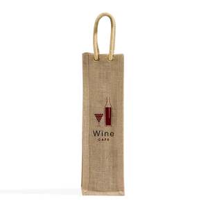 Bolsas de Yute para una Sola Botella de Vino con Logotipo Personalizado, Bolsas de Regalo de Arpillera con Asas de Cuerda - Product Image 3