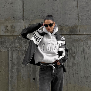 Sweat-shirt et sweat à capuche gris décontracté pour femme avec imprimé brodé, coupe ample, design à capuche - Product Image 6