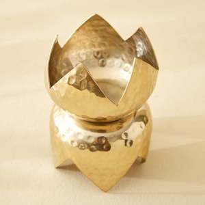 Lotus <b>Hammered</b> Metal Candle <b>Holder</b> Perfect for Cozy Country Inspired Spaces Antique Gold Candle <b>Holder</b> - Product Image 3
