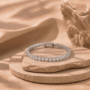 Pulsera de diamantes cultivados en laboratorio, oro blanco, diamantes redondos, pulsera de lujo, joyería fina clásica y elegante, regalo para mujer - Product Image 4