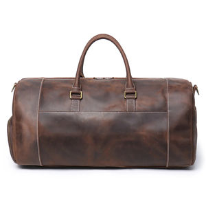 Sac polochon en cuir véritable unisexe personnalisé pliable de grande capacité chaussures étanches bagage de voyage portable à fermeture éclair réutilisable - Product Image 3