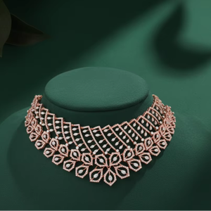 Gargantilla de diamantes cultivados en laboratorio personalizada, conjunto con piedra Marquesa, oro de 14 quilates, ropa de novia y fiesta, Diamante cultivado en laboratorio certificado - Product Image 1