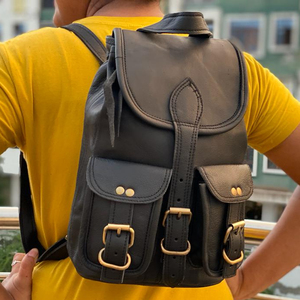 Sac à dos en cuir véritable noir unisexe, élégant, pour étudiants - Product Image 2